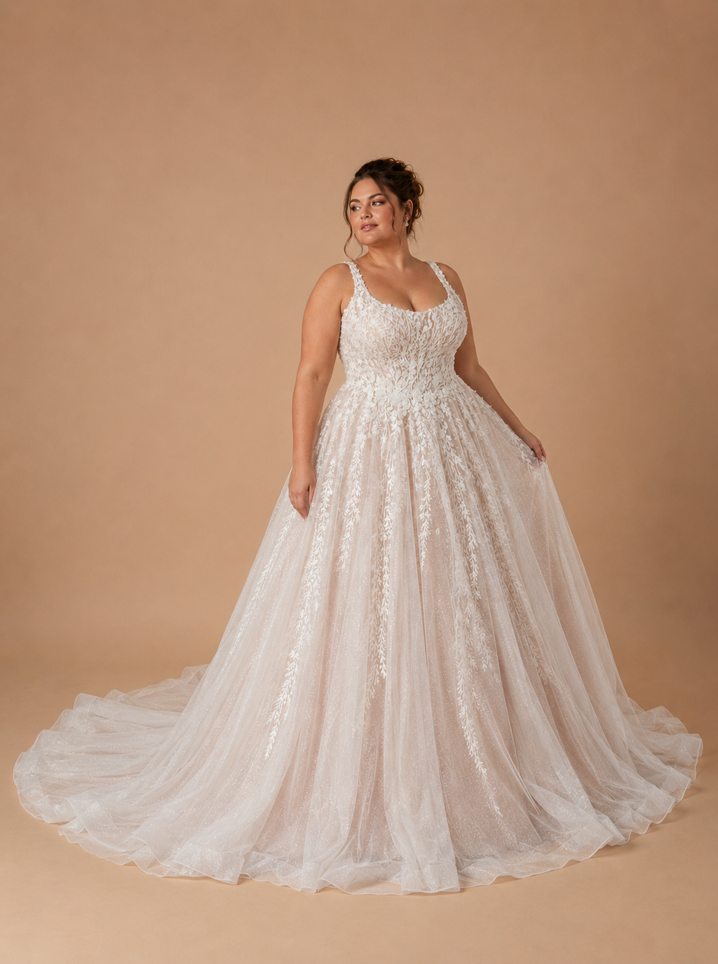ELYSARA | Plus Size Floral Lace Glitter Tulle A-Line Wedding Dress