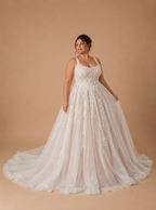 ELYSARA | Plus Size Floral Lace Glitter Tulle A-Line Wedding Dress