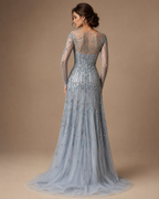 ISOLDE | Crystal Beaded High Neck Long Sleeve A-Line Evening Gown