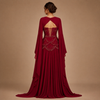 SERAPHINA | Hand-Beaded Corset Draped-Sleeve Chiffon Evening Gown