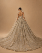 CELESTIA | Sparkly Beaded Rhinestone V-Neck Spaghetti Strap Wedding Dress Bridal Gown