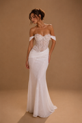 CELESTINE | Off-Shoulder Lace Corset Sheath Couture Wedding Gown
