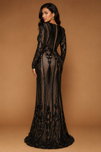 KATRINA | Plus-Size Black Sequin Long-Sleeve Mermaid Gown