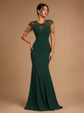 ZARELLE | Emerald Beaded Illusion-Sleeve Mermaid Evening Gown