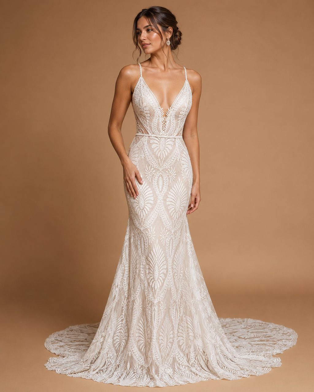 SORELLA | Bohemian Beach Lace Sleeveless Open Back Mermaid Wedding Dress Bridal Gown