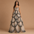 OPHELIA | Champagne & Black Sequin Tiered Ball Gown