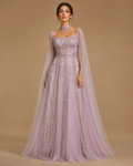 AUREVIA | Beaded Square Neck Cape Sleeve A-Line Evening Gown