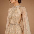 AURELIA | Beaded High Neck Long Sleeve Tulle Evening Gown