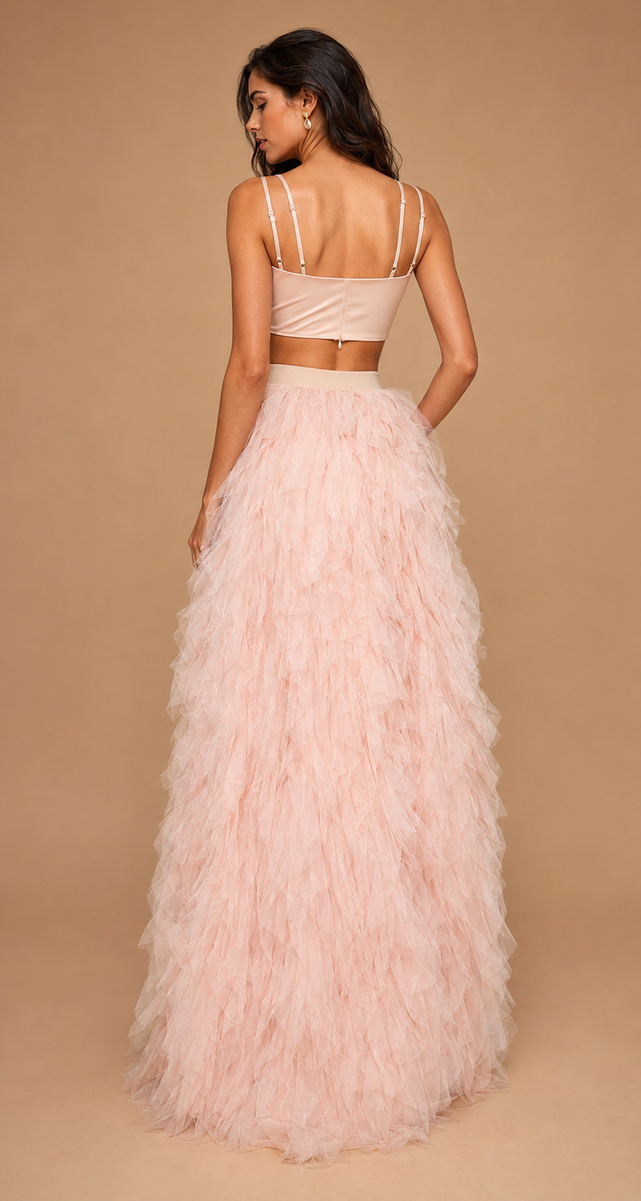 ODESSA | Blush Pink Feather Two-Piece Evening Gown