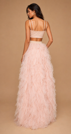 ODESSA | Blush Pink Feather Two-Piece Evening Gown