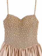 AMARA | Champagne Gold Beaded Halter Satin Ball Gown
