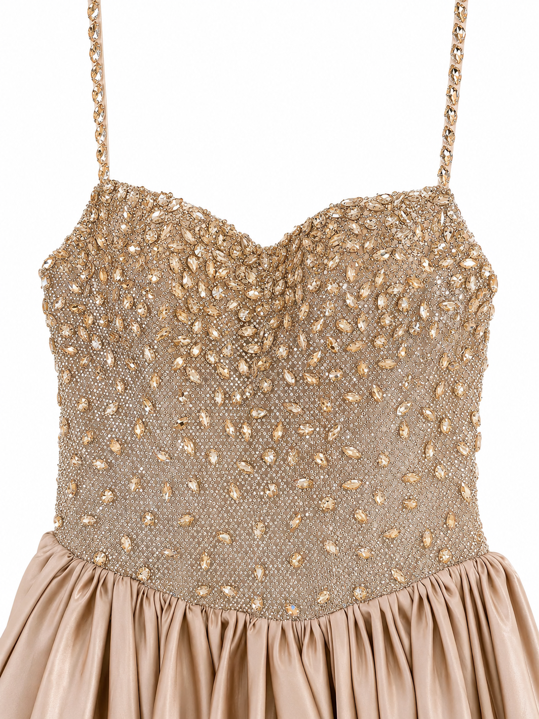AMARA | Champagne Gold Beaded Halter Satin Ball Gown
