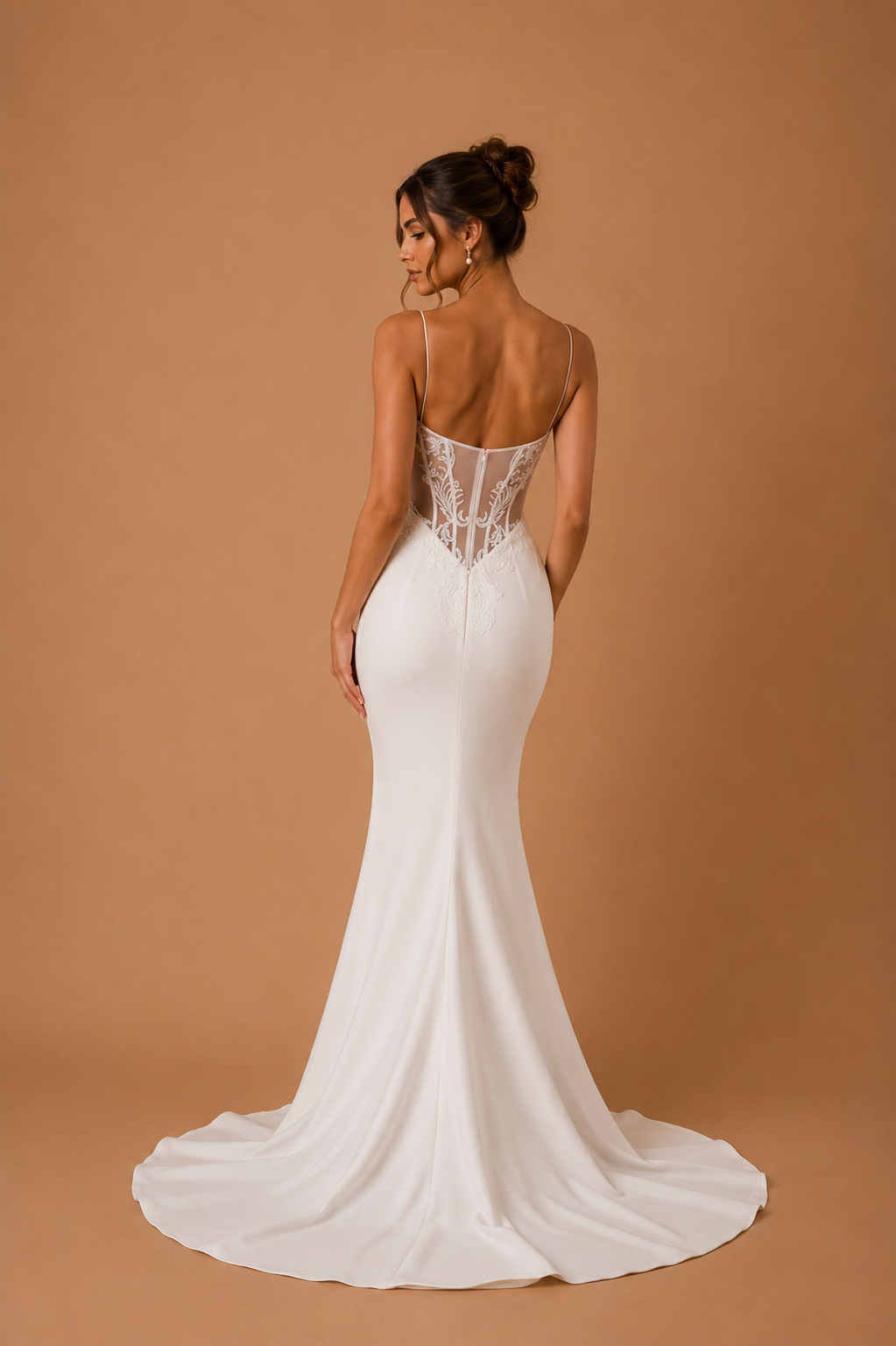 ELARA | Spaghetti Strap Lace Corset Mermaid Wedding Gown with Sheer Back and Chapel Train
