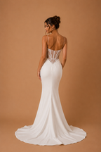 ELARA | Spaghetti Strap Lace Corset Mermaid Wedding Gown with Sheer Back and Chapel Train