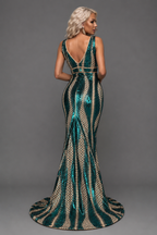 NOIRÉLLE | Sequin Plunge Neck Mermaid Evening Gown