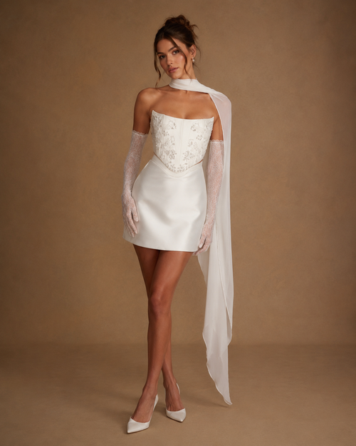 AVELINE | Crystal Embellished Strapless Corset Couture Mini Dress