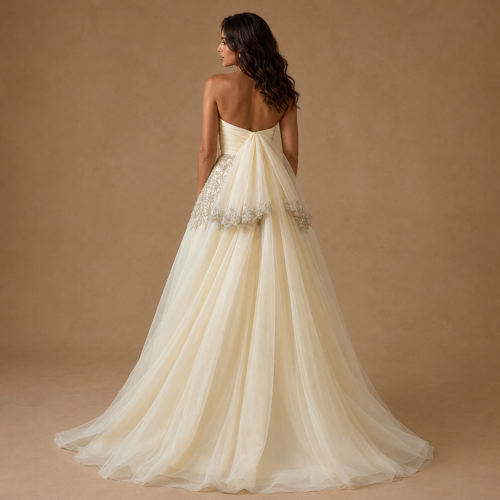 SERAPHINA | Ivory Draped Beaded A-Line Gown