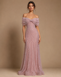 AMARIELLE | Beaded Bow Neck Off-Shoulder Column Evening Gown