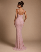 CLARA | Pink Sequin Mermaid Evening Gown with Spaghetti Straps