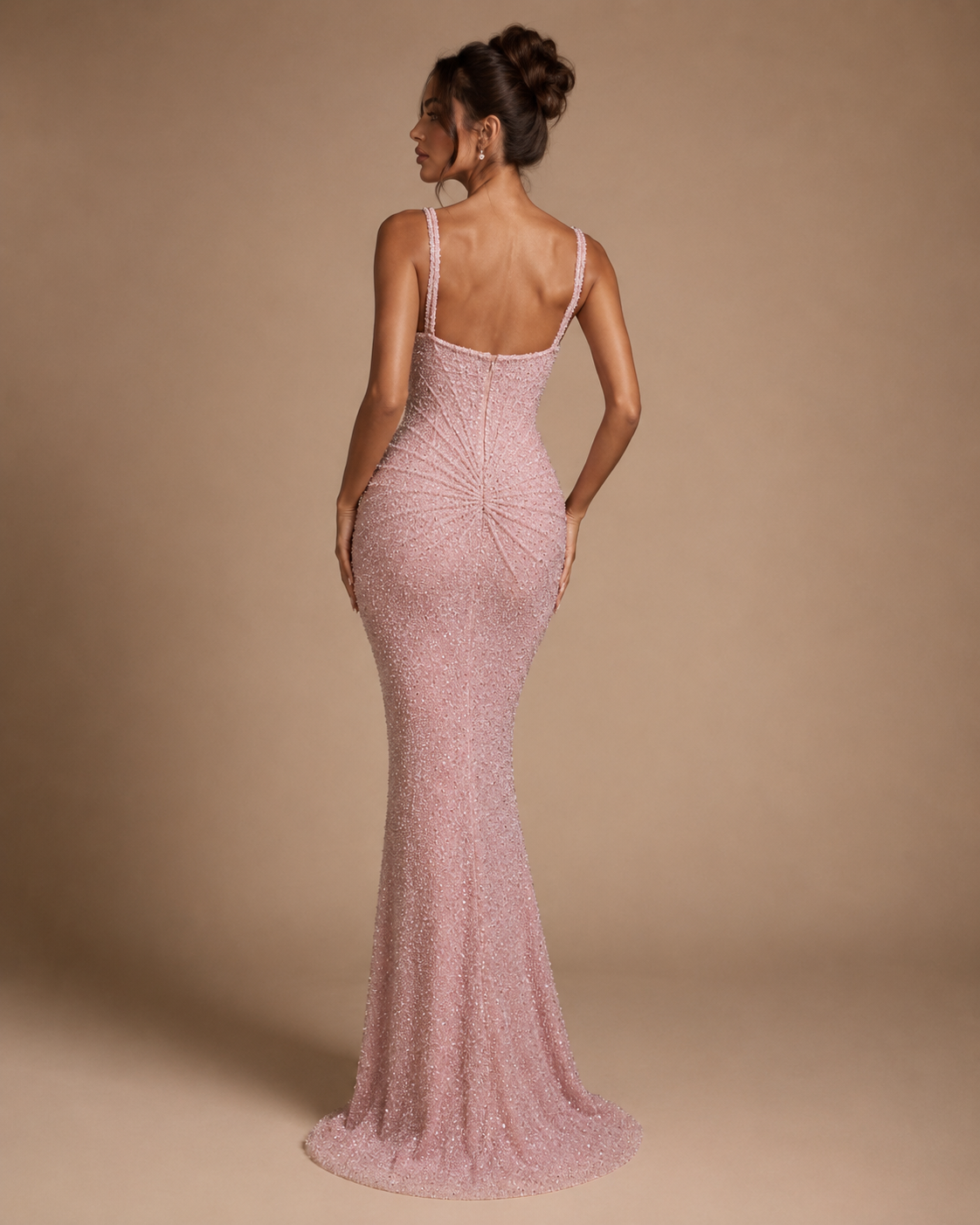 CLARA | Pink Sequin Mermaid Evening Gown with Spaghetti Straps