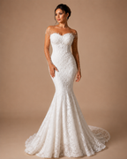 OPHELIA | Beaded Lace Illusion Neck Long Sleeve Mermaid Wedding Dress Bridal Gown