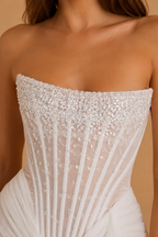 ELSIRA | Strapless Beaded Corset Drape Couture Mini Dress