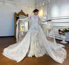 High Neckline Soft Lace Mermaid With Detachable Train Wedding Dress