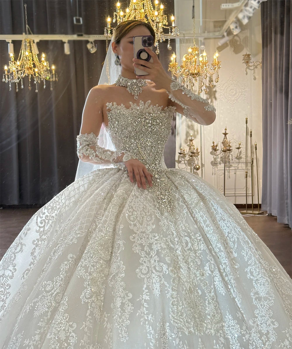 Heavy Beading Strapless Wedding Dress Ball Gown Style