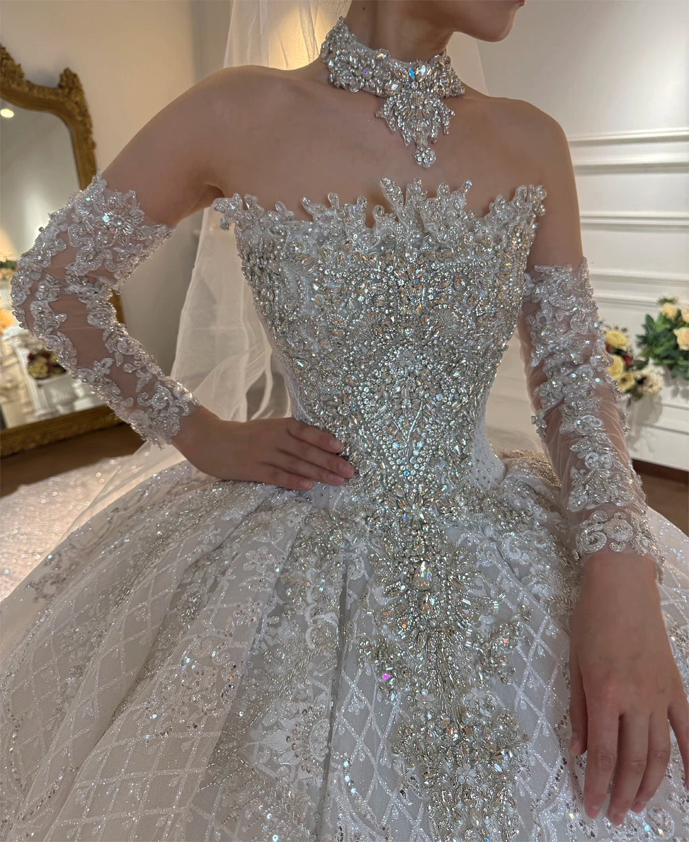 Heavy Beading Strapless Wedding Dress Ball Gown Style