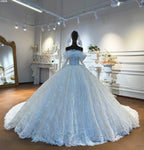 French Lace Ball Gown Wedding Dress With Detachable Straps and Sleeves