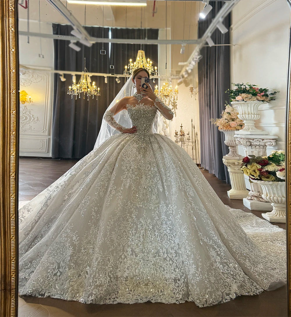 Heavy Beading Strapless Wedding Dress Ball Gown Style