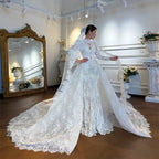 High Neckline Soft Lace Mermaid With Detachable Train Wedding Dress