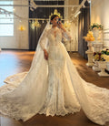 High Neckline Soft Lace Mermaid With Detachable Train Wedding Dress