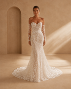 ELOISE | Boho Off-Shoulder Long Sleeve Lace Appliqué Mermaid Bridal Gown