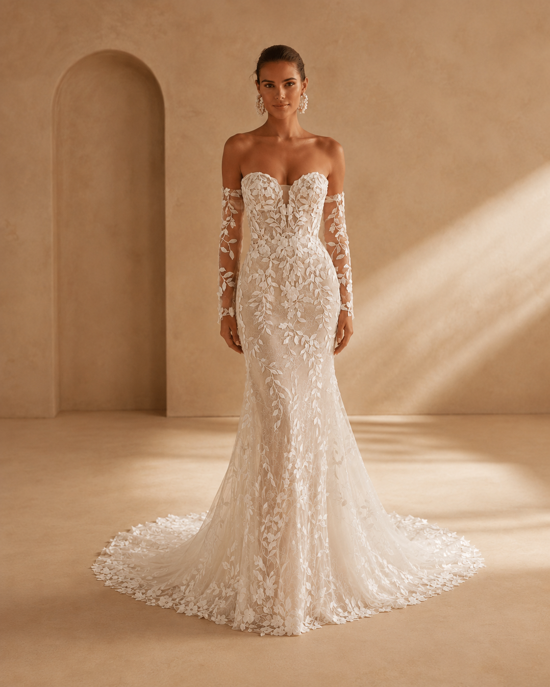 ELOISE | Boho Off-Shoulder Long Sleeve Lace Appliqué Mermaid Bridal Gown