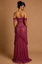 AZARIA | Fuchsia Arabic Beaded A-Line Evening Gown for Formal Occasions