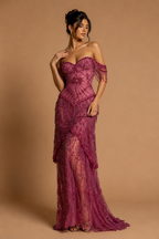 AZARIA | Fuchsia Arabic Beaded A-Line Evening Gown for Formal Occasions