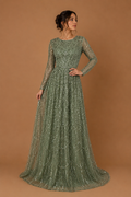 MINA | Luxury Beaded Sequin Long Sleeve Evening Gown with Round Neck