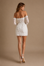 BIANCA | Detachable Long Sleeve Embroidered 3D Floral Mini Wedding Dress Bridal Gown