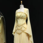 SERAPHINA | Hand-Beaded Corset Draped-Sleeve Chiffon Evening Gown