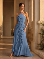 VIOLETTA | Chiffon One Shoulder Ruffle Maxi Dress