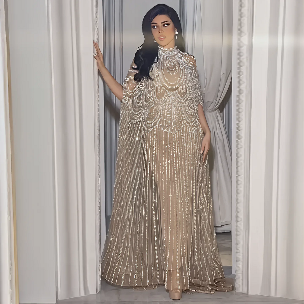 ARIENNE | Nude Luxury Caftan Evening Dress with Elegant Gown Silhouette
