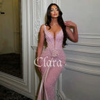 CLARA | Pink Sequin Mermaid Evening Gown with Spaghetti Straps