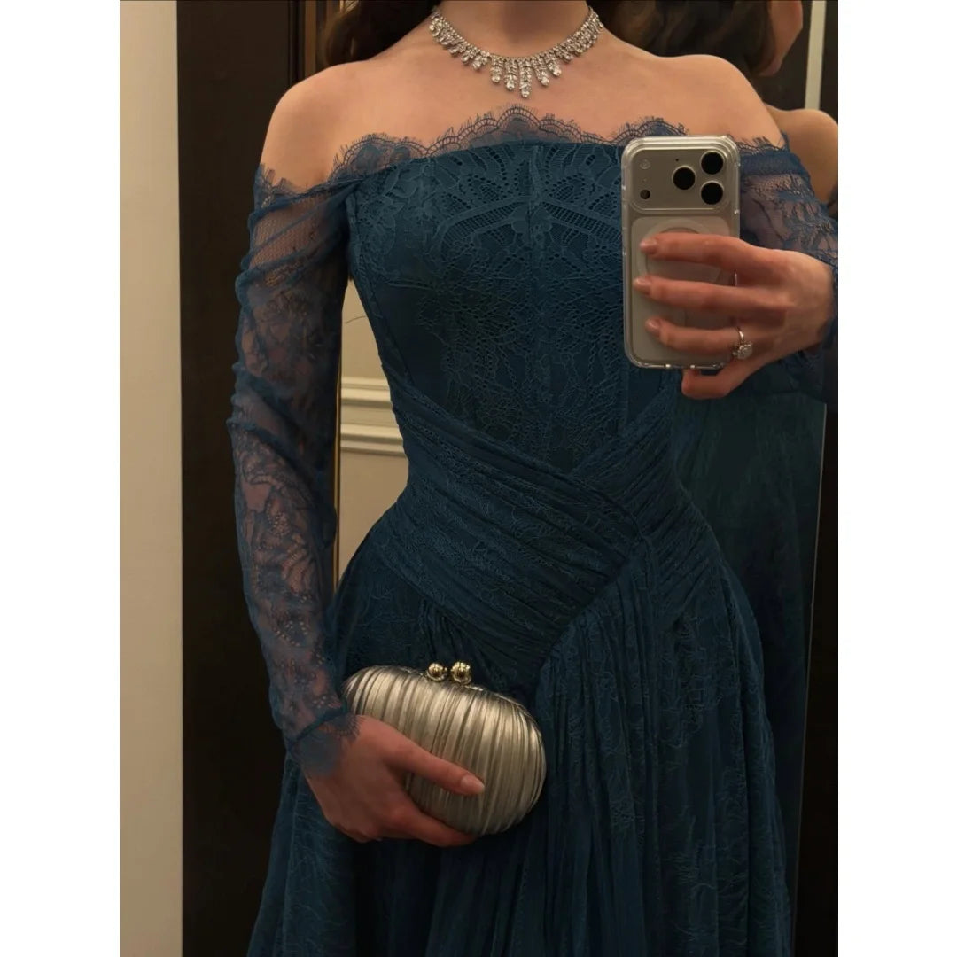 CELESTE | Navy Blue Sequin Sweetheart Prom Gown with Detachable Cape