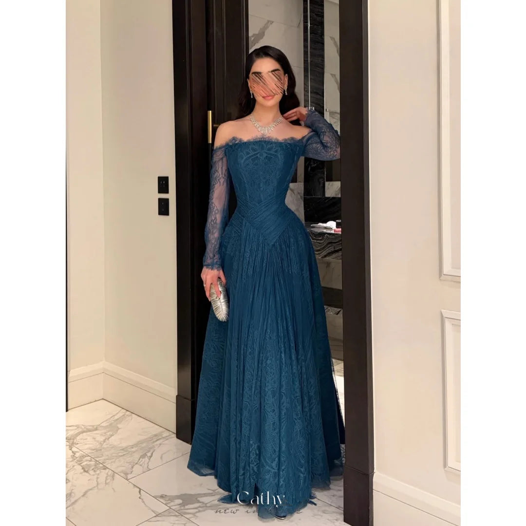 CELESTE | Navy Blue Sequin Sweetheart Prom Gown with Detachable Cape
