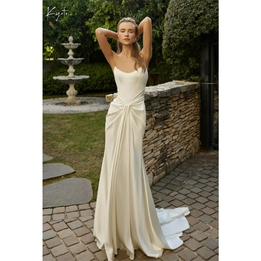 VARELIA | Strapless Draped Satin Sheath Couture Wedding Gown