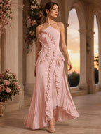 VIOLETTA | Chiffon One Shoulder Ruffle Maxi Dress