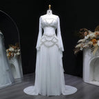 SERAPHINA | Hand-Beaded Corset Draped-Sleeve Chiffon Evening Gown
