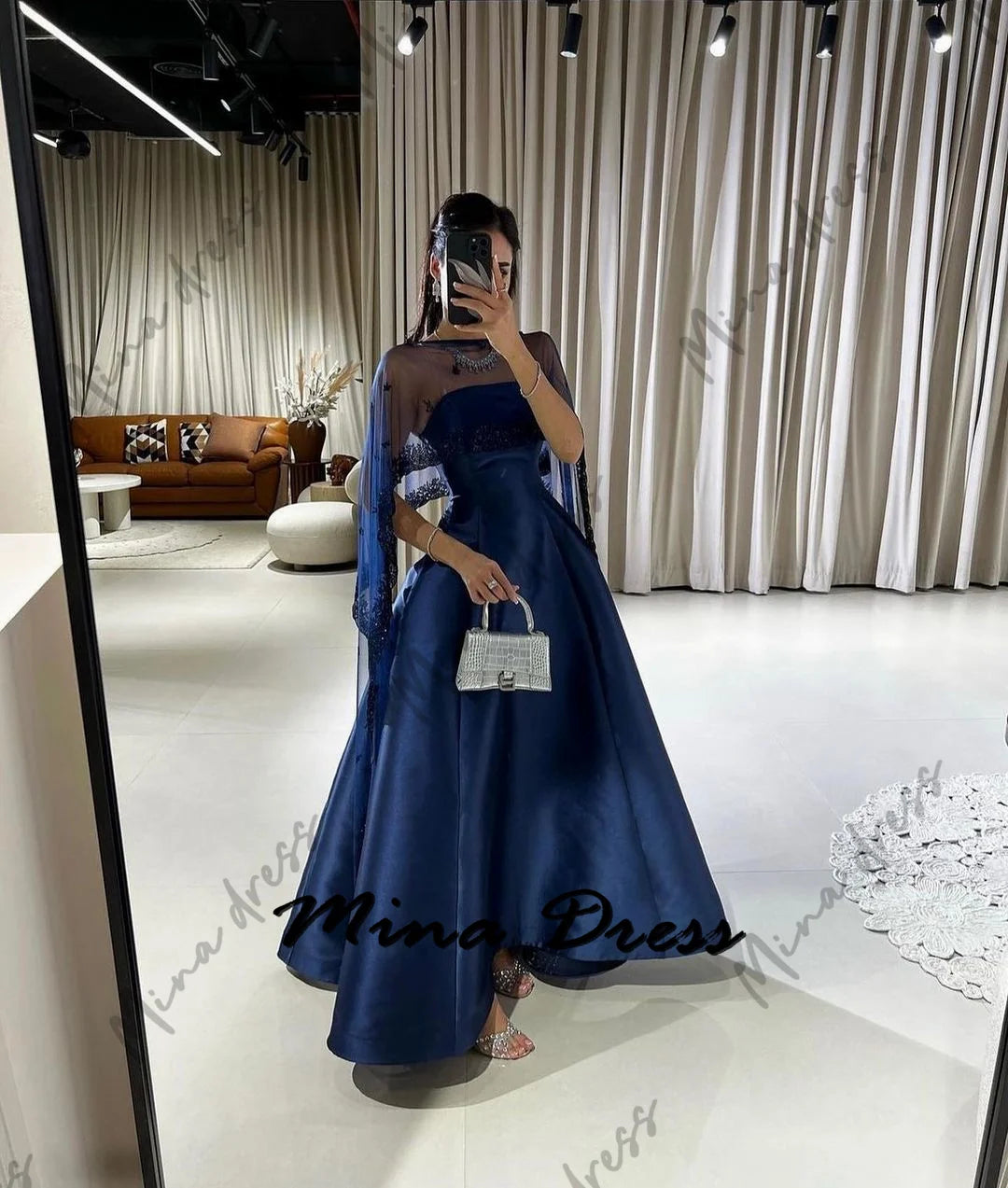 MINA | Luxury Sequin Sleeveless Shawl Evening Gown with Backless Detail