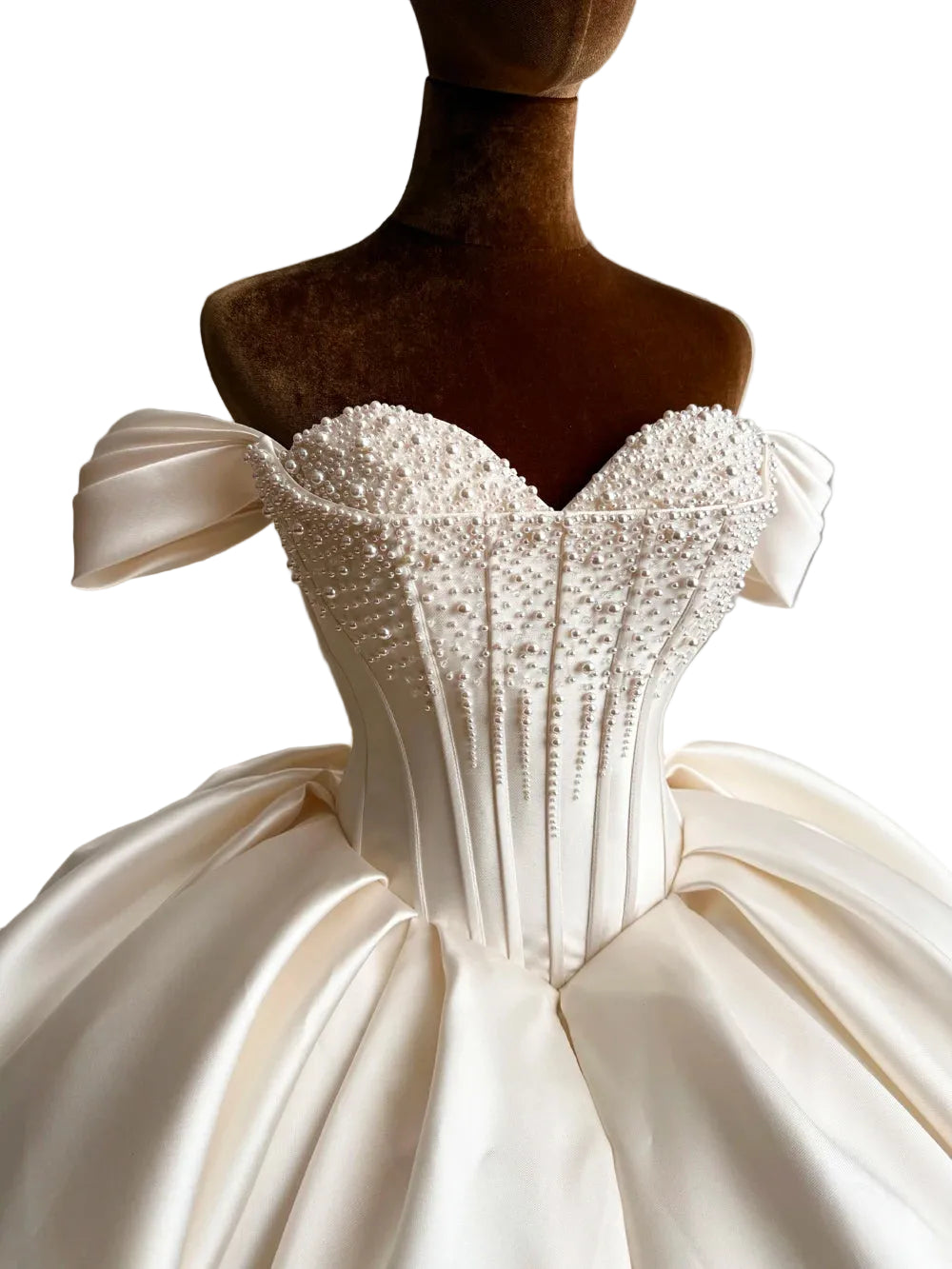 CAMILLA | Off-Shoulder Beaded Corset Satin Ball Gown Wedding Dress